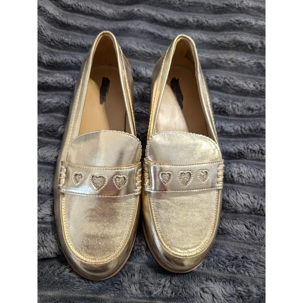 J.Crew Girls Gold Heart Loafers Size K5 | Metallic Wedding Party Dress Shoes